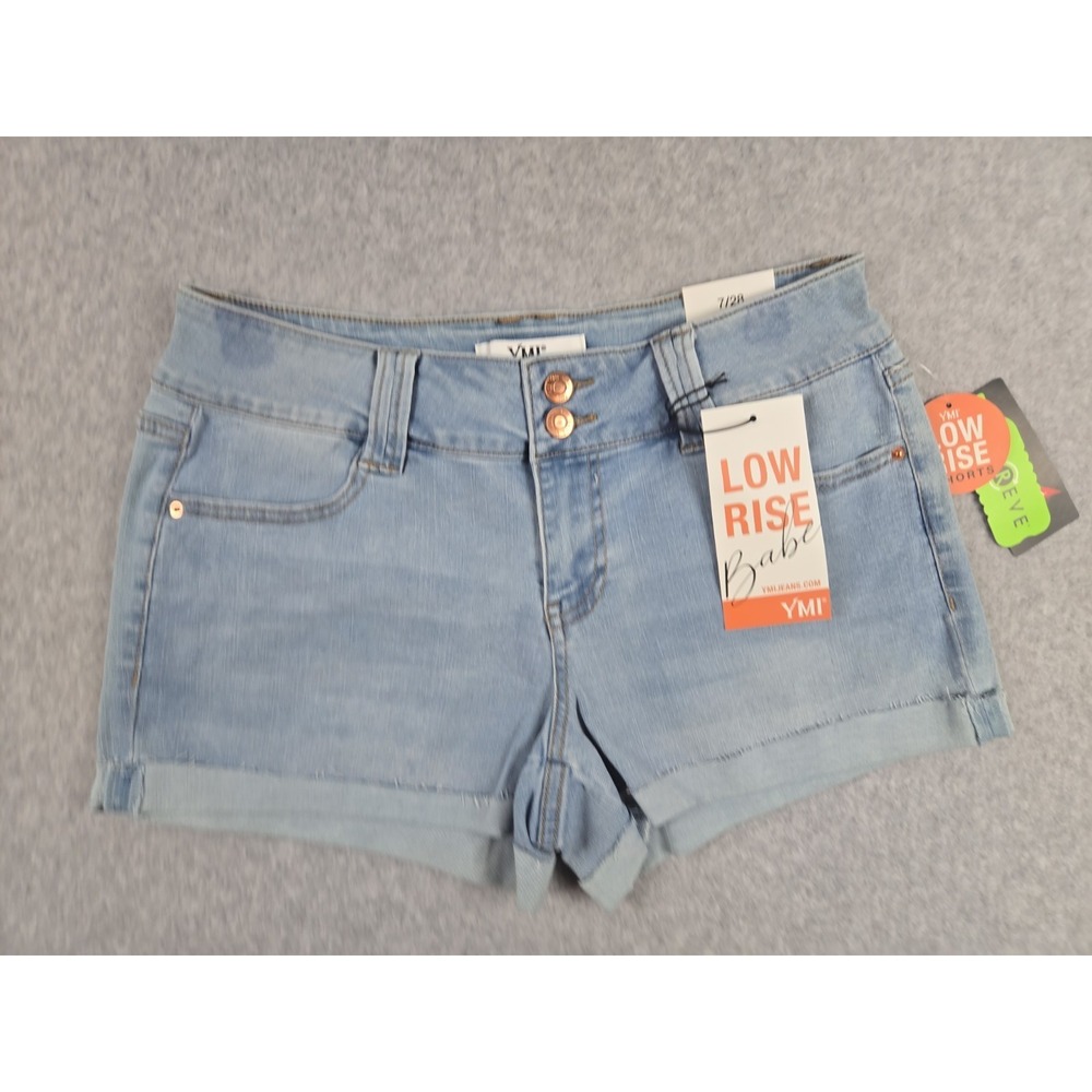 YMI Jean Shorts Womens Size 7 Junior Denim 2 Button Low Rise Cut Off Short NWT
